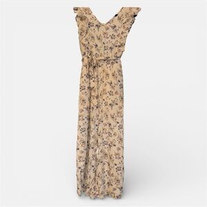Floral Beige Jumpsuit with Ruffle Detail